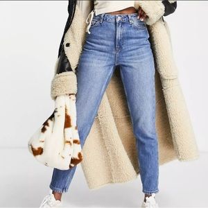 TOPSHOP Womens Mom Jean In Mid Blue High Rise Straight Leg Size 25 W